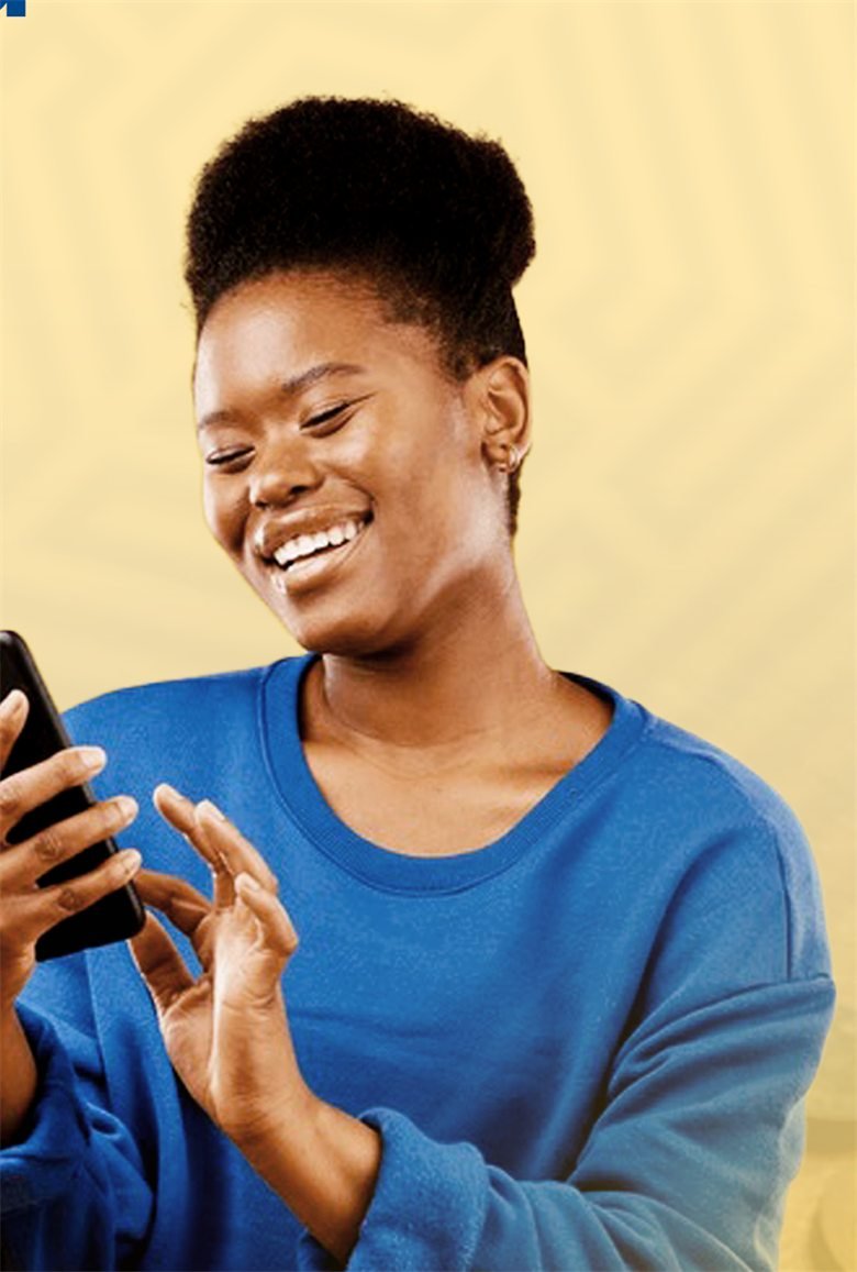 A happy Rapidé Creditors customer using the app on her phone